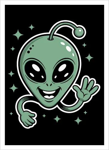 Cute Waving Alien Head with Antenna Sci-Fi Art