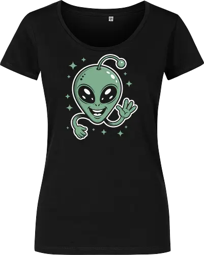 Cute Waving Alien Head with Antenna Sci-Fi Art