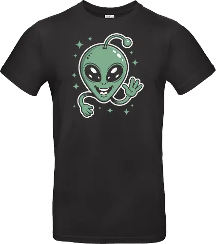 Cute Waving Alien Head with Antenna Sci-Fi Art
