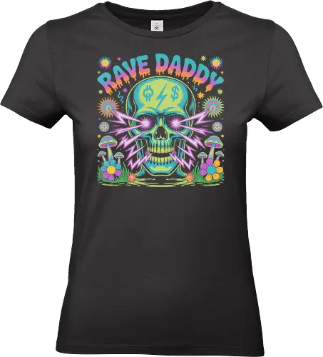 Rave Daddy" Psychedelic Skull - Rave Daddy, psychedelic, skull, rave, EDM, music festival, electronic music, trippy, mushrooms, flowers, dollar signs, laser beams, retro, neon, party, dance music, festival art, rave culture, music lover, bold art - Standard T-Shirt (Frauen)