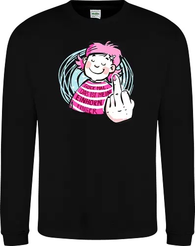 Einhornfinger - Ringelpullisprüche, Ringeldinger, streifenweise, Spruch, Weisheit, Motivation, Ringelpulli, SprücheShirt, Cartoon Illustration, Statement, Einhorn, Mittelfinger, Handgezeichnet, Humor, Selbstironie, Streifenpulli, Spruchshirt, deutsch - Sweatshirt