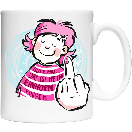 Einhornfinger - Ringelpullisprüche, Ringeldinger, streifenweise, Spruch, Weisheit, Motivation, Ringelpulli, SprücheShirt, Cartoon Illustration, Statement, Einhorn, Mittelfinger, Handgezeichnet, Humor, Selbstironie, Streifenpulli, Spruchshirt, deutsch - Keramiktasse