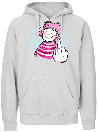 Einhornfinger - Ringelpullisprüche, Ringeldinger, streifenweise, Spruch, Weisheit, Motivation, Ringelpulli, SprücheShirt, Cartoon Illustration, Statement, Einhorn, Mittelfinger, Handgezeichnet, Humor, Selbstironie, Streifenpulli, Spruchshirt, deutsch - Fairtrade Hoodie