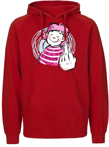 Einhornfinger - Ringelpullisprüche, Ringeldinger, streifenweise, Spruch, Weisheit, Motivation, Ringelpulli, SprücheShirt, Cartoon Illustration, Statement, Einhorn, Mittelfinger, Handgezeichnet, Humor, Selbstironie, Streifenpulli, Spruchshirt, deutsch - Fairtrade Hoodie