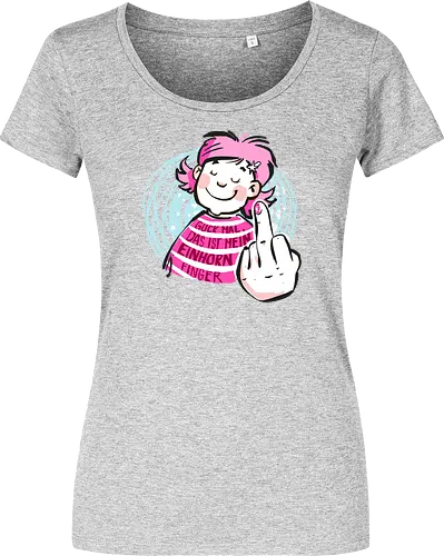Einhornfinger - Ringelpullisprüche, Ringeldinger, streifenweise, Spruch, Weisheit, Motivation, Ringelpulli, SprücheShirt, Cartoon Illustration, Statement, Einhorn, Mittelfinger, Handgezeichnet, Humor, Selbstironie, Streifenpulli, Spruchshirt, deutsch - Damen T-Shirt
