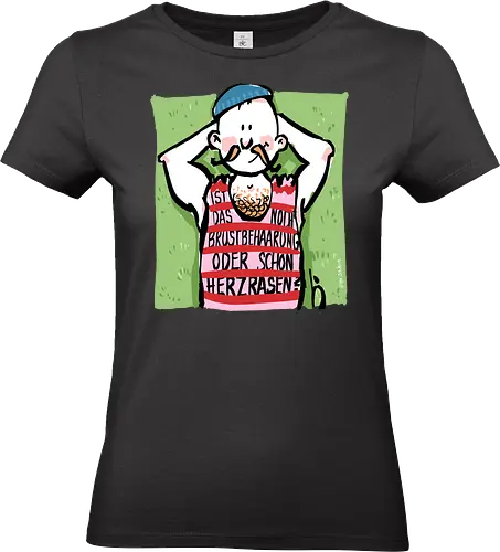 Herzrasen - Ringelpullisprüche, Ringeldinger, streifenweise, Spruch, Weisheit, Motivation, Ringelpulli, SprücheShirt, Cartoon Illustration, Brustbehaarung, Bär, Herzrasen, Statement, Handgezeichnet, Humor, Selbstironie, Streifenpulli, Spruchshirt, deutsch - Standard T-Shirt (Frauen)