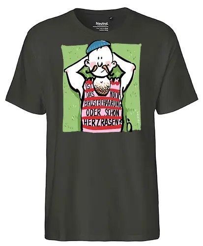 Herzrasen - Ringelpullisprüche, Ringeldinger, streifenweise, Spruch, Weisheit, Motivation, Ringelpulli, SprücheShirt, Cartoon Illustration, Brustbehaarung, Bär, Herzrasen, Statement, Handgezeichnet, Humor, Selbstironie, Streifenpulli, Spruchshirt, deutsch - Fairtrade T-Shirt