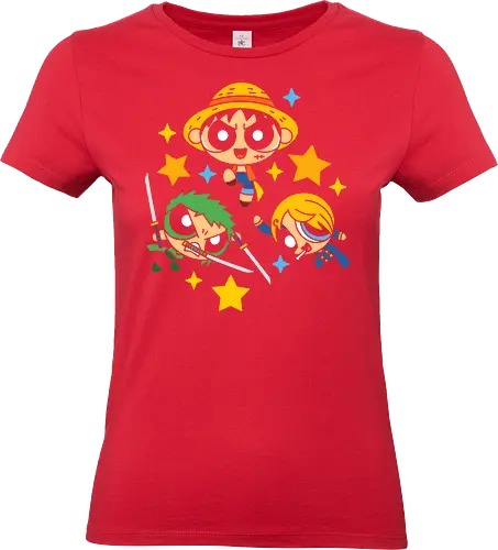 Cute Chibi Straw Hat Pirates Trio Pirate Art - Pirate, Straw Hat Pirates, pirate, Zoro, Sanji, chibi, cute anime, manga, anime art, fan merchandise, monster trio, kawaii, anime print, Japanese animation, shonen, fun, whimsical, adorable, anime fan - Standard T-Shirt (Frauen)