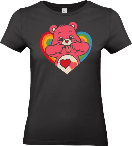 Cute Grumpy Heart  with Rainbow Heart Art Print - Care Bear, grumpy, funny, heart, rainbow, cute, sarcastic, fun art, unique design, 80s nostalgia, cartoon, pop culture, retro, anime art, fan merchandise, lovable, whimsical, silly face - Standard T-Shirt (Frauen)