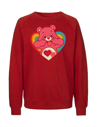 Cute Grumpy Heart  with Rainbow Heart Art Print - Care Bear, grumpy, funny, heart, rainbow, cute, sarcastic, fun art, unique design, 80s nostalgia, cartoon, pop culture, retro, anime art, fan merchandise, lovable, whimsical, silly face - Fairtrade Sweatshirt