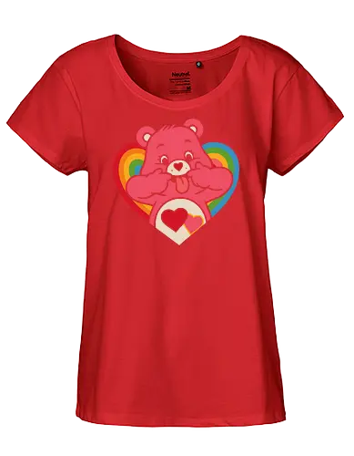 Cute Grumpy Heart  with Rainbow Heart Art Print - Care Bear, grumpy, funny, heart, rainbow, cute, sarcastic, fun art, unique design, 80s nostalgia, cartoon, pop culture, retro, anime art, fan merchandise, lovable, whimsical, silly face - Fairtrade Girl Shirt