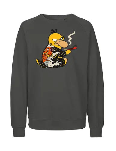 Psyduck Japanese Yakuza Tattoo Pop Culture Art - Psyduck, Pocket, Japanese art, yakuza, tattoo, koi fish, pop culture, mashup, anime, manga, video game, tattoo art, Japanese style, gangster, edgy, quirky, fan art, Pokémon art, retro gaming - Fairtrade Sweatshirt