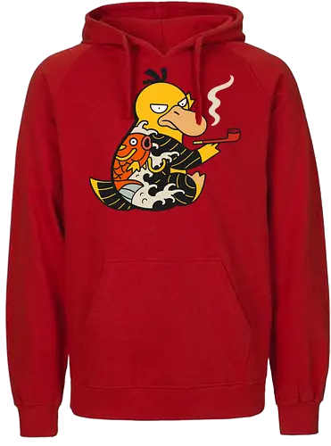 Psyduck Japanese Yakuza Tattoo Pop Culture Art - Psyduck, Pocket, Japanese art, yakuza, tattoo, koi fish, pop culture, mashup, anime, manga, video game, tattoo art, Japanese style, gangster, edgy, quirky, fan art, Pokémon art, retro gaming - Fairtrade Hoodie