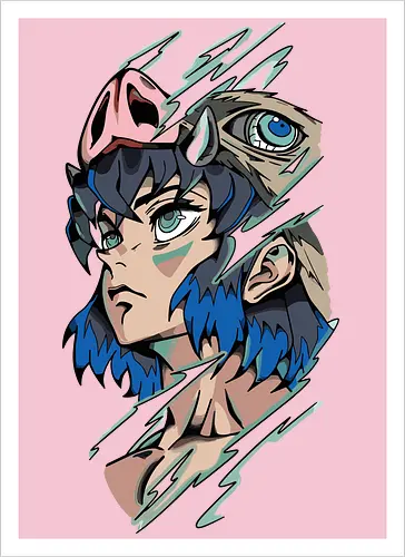  Inosuke Hashibira Unmasked Slayer Anime Art