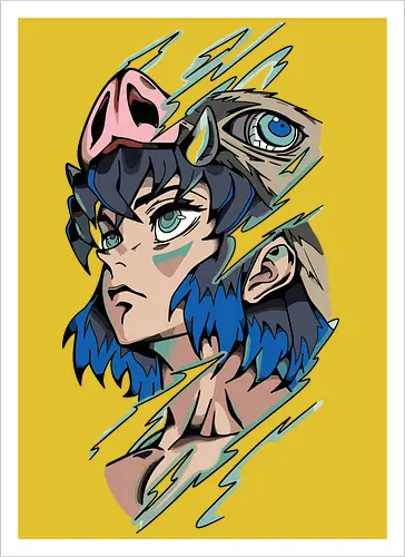  Inosuke Hashibira Unmasked Slayer Anime Art