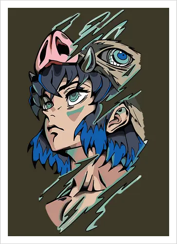  Inosuke Hashibira Unmasked Slayer Anime Art