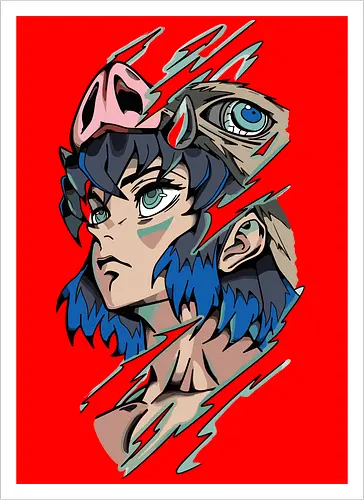  Inosuke Hashibira Unmasked Slayer Anime Art