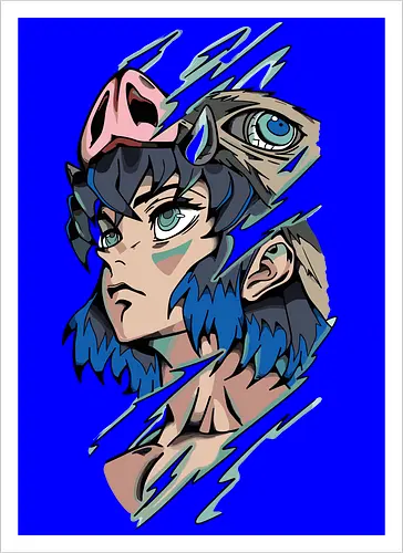  Inosuke Hashibira Unmasked Slayer Anime Art