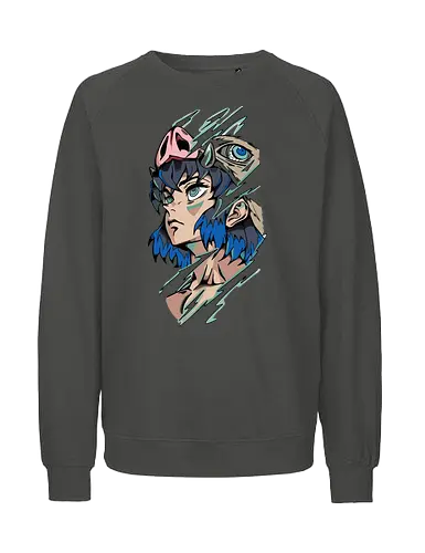  Inosuke Hashibira Unmasked Slayer Anime Art - Inosuke Hashibira, Slayer, Kimetsu no Yaiba, unmasked, boar mask, handsome face, anime, manga, anime art, fan merchandise, Tanjiro Kamado, Zenitsu Agatsuma, Hashibira, shonen, Japanese animation, Inosuke, anime print, iconic, demon slayer corps - Fairtrade Sweatshirt
