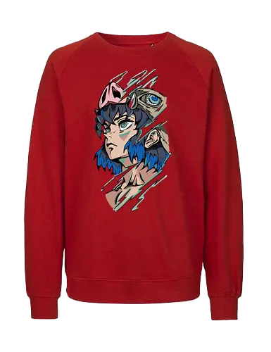  Inosuke Hashibira Unmasked Slayer Anime Art - Inosuke Hashibira, Slayer, Kimetsu no Yaiba, unmasked, boar mask, handsome face, anime, manga, anime art, fan merchandise, Tanjiro Kamado, Zenitsu Agatsuma, Hashibira, shonen, Japanese animation, Inosuke, anime print, iconic, demon slayer corps - Fairtrade Sweatshirt