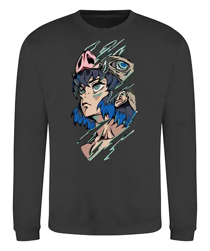  Inosuke Hashibira Unmasked Slayer Anime Art - Inosuke Hashibira, Slayer, Kimetsu no Yaiba, unmasked, boar mask, handsome face, anime, manga, anime art, fan merchandise, Tanjiro Kamado, Zenitsu Agatsuma, Hashibira, shonen, Japanese animation, Inosuke, anime print, iconic, demon slayer corps - Sweatshirt