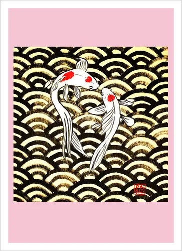 2 koi on wood