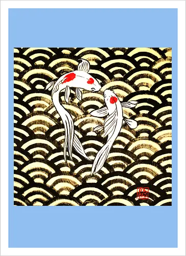 2 koi on wood