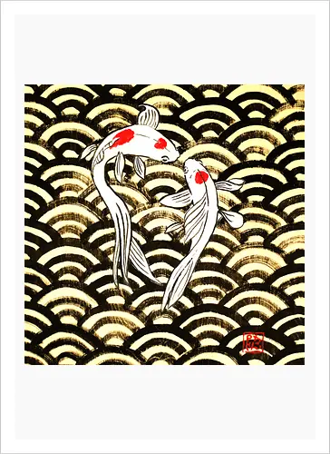 2 koi on wood
