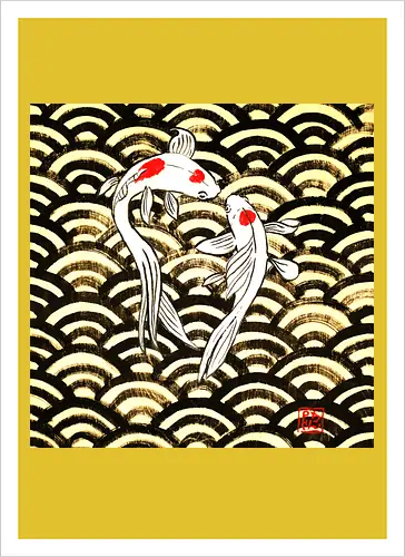2 koi on wood