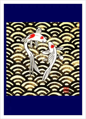 2 koi on wood