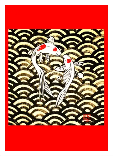 2 koi on wood