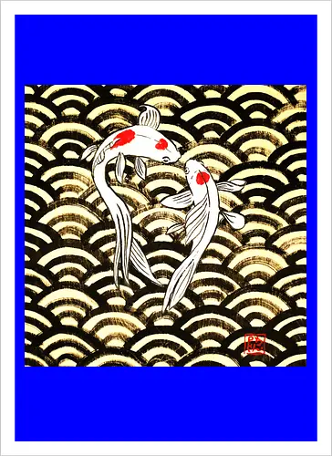 2 koi on wood