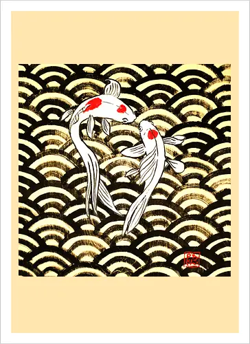 2 koi on wood