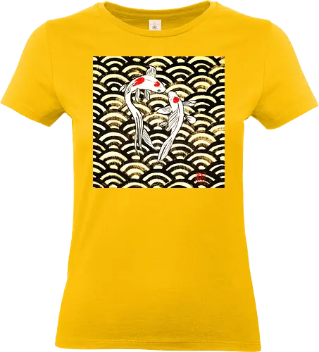 2 koi on wood - koi, carp, fish, sumie, japan, seigaiha - Standard T-Shirt (Frauen)