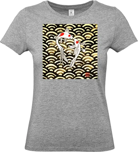 2 koi on wood - koi, carp, fish, sumie, japan, seigaiha - Standard T-Shirt (Frauen)