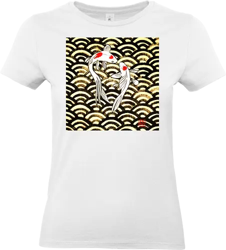 2 koi on wood - koi, carp, fish, sumie, japan, seigaiha - Standard T-Shirt (Frauen)