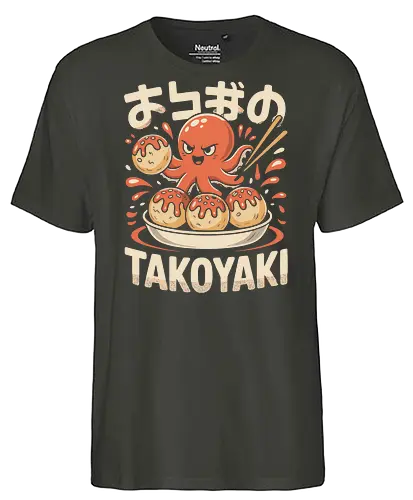 Cute Octopus Takoyaki Japanese Food Art - Takoyaki, octopus, Japanese food, street food, kawaii, cute octopus, food art, Japanese cuisine, food lover, foodie, anime, manga, fun art, unique gift, seafood, Japan, kitchen decor, funny food, Takoyaki art, anime food - Fairtrade T-Shirt