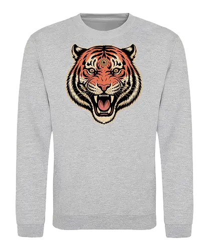 Third Eye Mystical Tiger Head Art Print - Tiger, third eye, mystical, spiritual, fierce tiger, animal art, tattoo style, wild animal, nature, bold art, unique design, tiger head, big cat, spiritual animal, tiger art print, animal lover, eye-catching, cool design, powerful, tiger roar - Sweatshirt