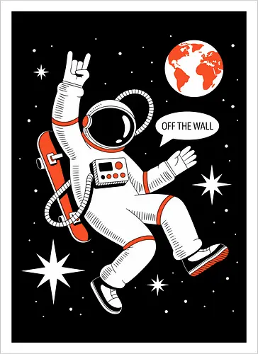 Skateboard Astronaut Space Humor Art