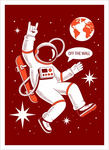 Skateboard Astronaut Space Humor Art