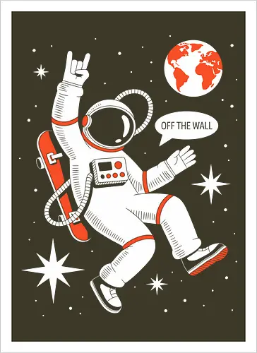 Skateboard Astronaut Space Humor Art