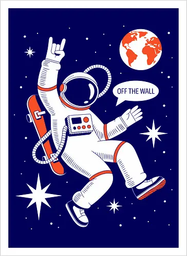 Skateboard Astronaut Space Humor Art