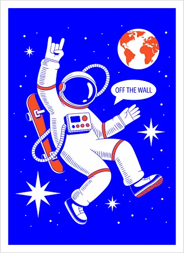 Skateboard Astronaut Space Humor Art