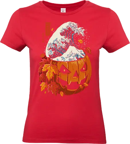 The Great Wave of Pumpkin - autumn, candy, candy corn, cool, fear, scary, funny, geek, Halloween, Halloween vibes, Happy Halloween, horror, Japan, kanagawa, leaves, lm2kone, pumpkin, lm2kone, the great wave, the great wave off kanagawa - Standard T-Shirt (Frauen)
