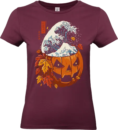 The Great Wave of Pumpkin - autumn, candy, candy corn, cool, fear, scary, funny, geek, Halloween, Halloween vibes, Happy Halloween, horror, Japan, kanagawa, leaves, lm2kone, pumpkin, lm2kone, the great wave, the great wave off kanagawa - Standard T-Shirt (Frauen)