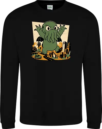 Cthulhu City Destruction - Cthulhu, Call Of Cthulhu, Cute, Cosmic Horror, Cosmic, Hp Lovecraft, Lovecraftian, Lovecraft, Animation, Horror, Vintage, Retro, Old Gods, Ancient Gods, Madness, Destroy - Sweatshirt
