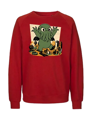 Cthulhu City Destruction - Cthulhu, Call Of Cthulhu, Cute, Cosmic Horror, Cosmic, Hp Lovecraft, Lovecraftian, Lovecraft, Animation, Horror, Vintage, Retro, Old Gods, Ancient Gods, Madness, Destroy - Fairtrade Sweatshirt