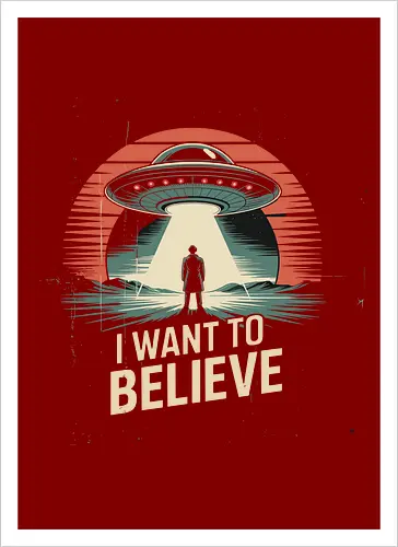 I Want To Believe" UFO Alien Abduction Retro Art