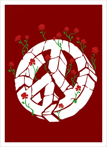 Peace Through Flowers Broken Peace Sign Art