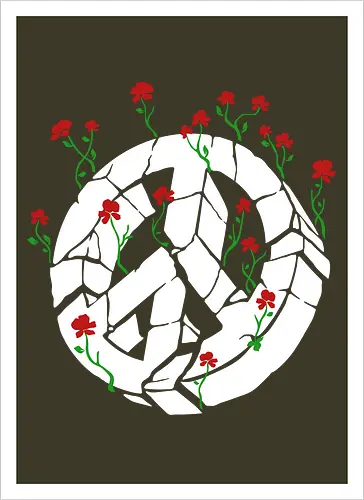 Peace Through Flowers Broken Peace Sign Art